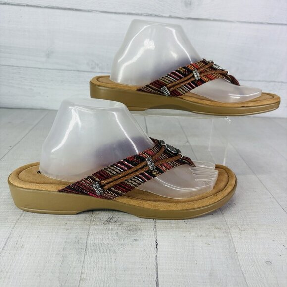 Minnetonka SILVERTHORNE Colored Strips Metal Accent Thong Slide Sandals Size 11 - Picture 2 of 16